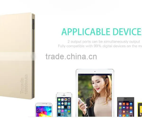 2016 New Ultra-thin 10000mah Alunium Li-polymer Power Bank With Cable Built-in photo-2