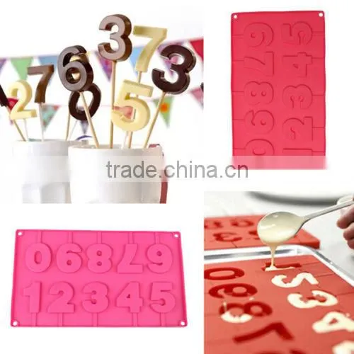 Lollipop Shape Birthday Silicone Chocolate Candy Mold With Sticks
