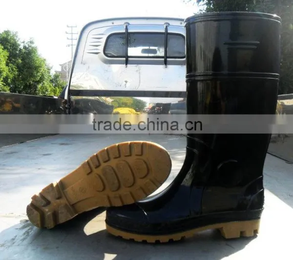 Black PVC Safety Boots Rain Boots Gumboots With Steel Toe Cap and Steel Plate Mid-sole photo-3