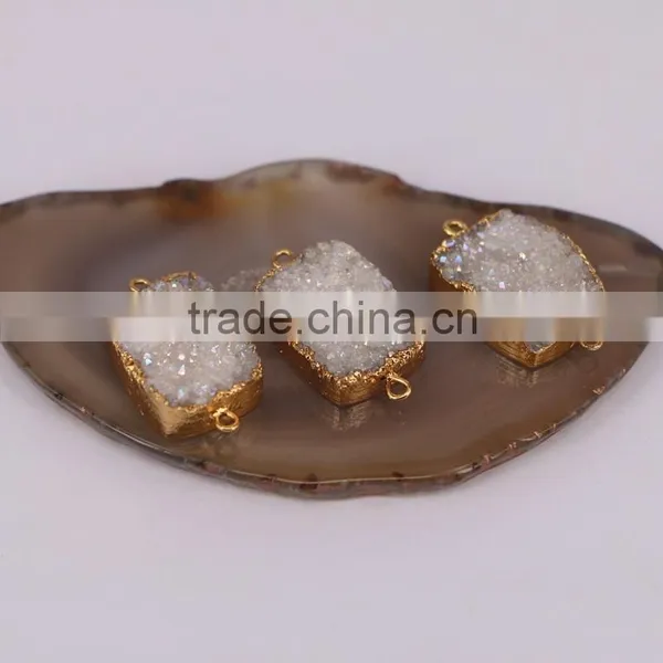 White AB / Purple / Black Druzy Quartz Stone Connector Beads, Rectangle Shape Gold Plated Crystal Drusy Gem Stone Beads photo-6
