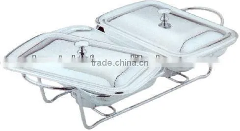 Double Rect Food Warmers With Chorme Line Stand