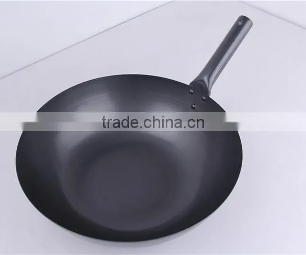 Black Flat Bottom Signle Handle Coating Carbon Steel Cooking Wok photo-5