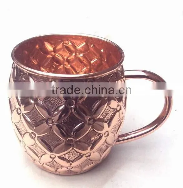 BPA FREE 100% COPPERTISAN MOSCOW MULE MUG, NEW ARRIVAL EMBOSSED BARREL SHAPE PURE COPPER MOSCOW MULE MUG photo-3