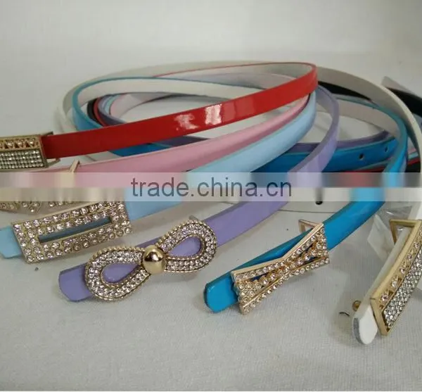Wholesale Colourful Rhinestone Paved Alloy Buckle Sex Women Lady Thin PU Waist Belt photo-3