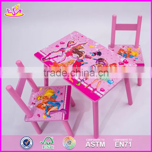 2017 New Design Home / School / Pink Wooden Girls Table and Chairs W08G197 photo-3