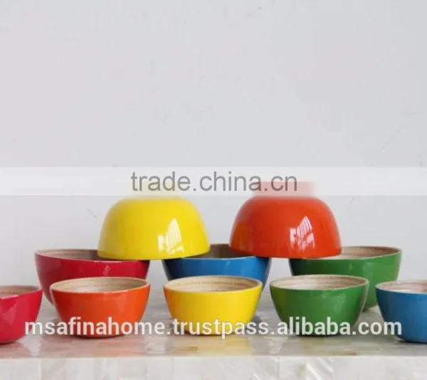 Round Colored Lacquer Bamboo Salad Bowl photo-2