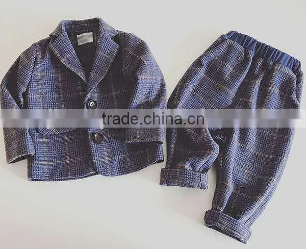 Spring Autumn 2017 New 2 Piece Leisure Check Jacket Long Sleeve and Pans for Little Boys photo-2