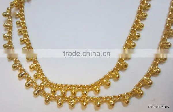 Gold TONE CHAIN PAISLEY DESIGN ANKLETS PAYAL Pair Foot Chain photo-2