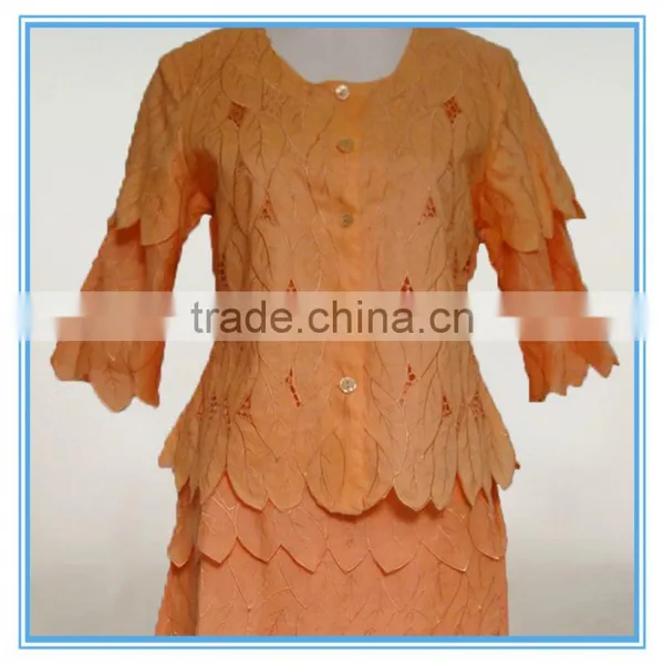 Ladies Wholesale Leaves Pattern Embroidery Cutwork Church Dresses Suits photo-3