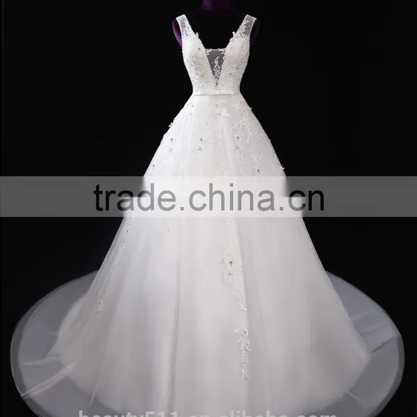 2017 Wholesale Sweetheart Sleeveless Lace Wedding Dresses Beaded V-neck Nackline Mermaid Lace Wedding Dress F13001 photo-4