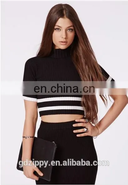 2014 Wholesale Ladies Fashion Clothes Black Strip Crop Top photo-2
