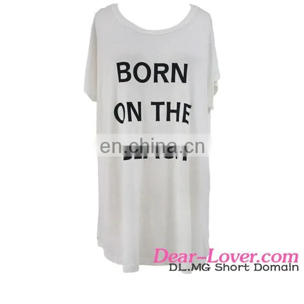 Wholesale Fashion Born On The Beachwear Plain White Round Neck T-shirt