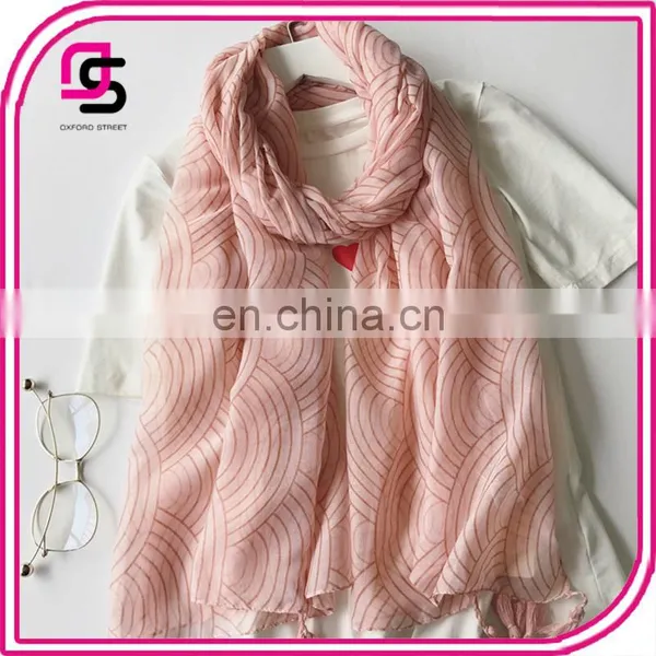 New Fashion Wind Spring Summer Silk Sunscreen Sweet Pink Printed Stripe Shawl Scarf Geometry Thin Beach
