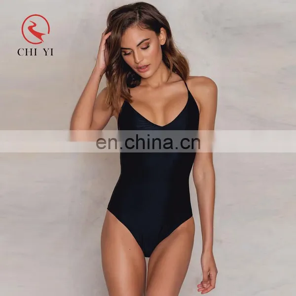 Latest Arrival RPET Fabric Sexy Ladies Summer Quick Dry Beach Bikini Swimsuit With V Neck Laced Straps Across Back