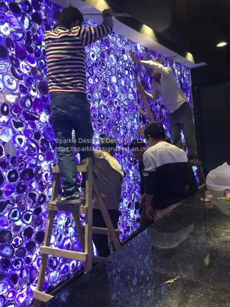 Grade A Luxury Wall Panels Purple Semi-precious Agate Stone Slabs for Hotel photo-3
