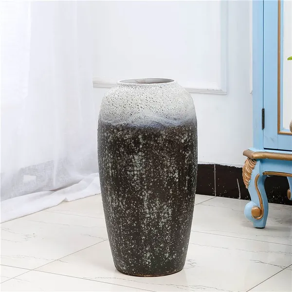 Black And White Classical Japanese Fresh Style Ceramic Floor Vase For Home Garden Decor photo-3
