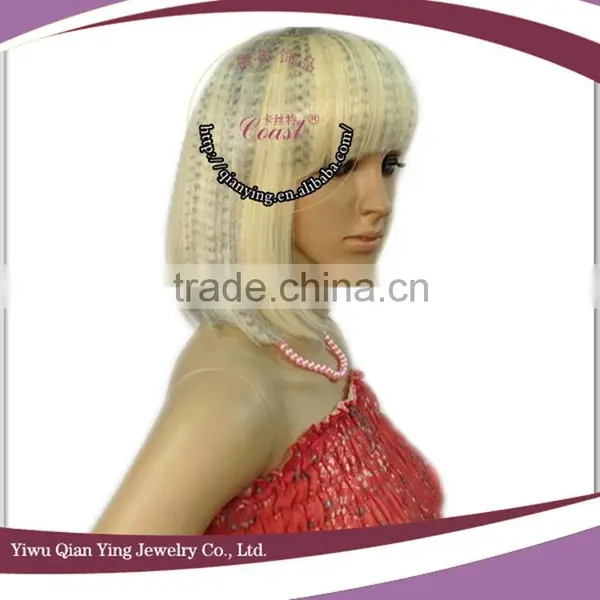 Cheap Short Nice Cute Blond Straight Synthetic Bob Style Party Wigs photo-2