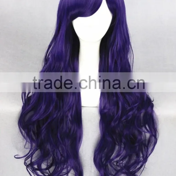 High Quality 80cm Long Curly Dark Purple Synthetic Anime Lolita Wig photo-2