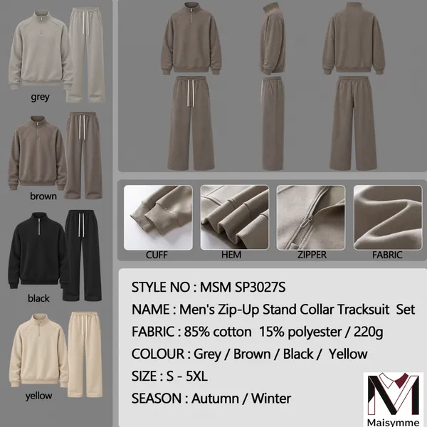 Men's Zip‑Up Stand Collar Tracksuit Set