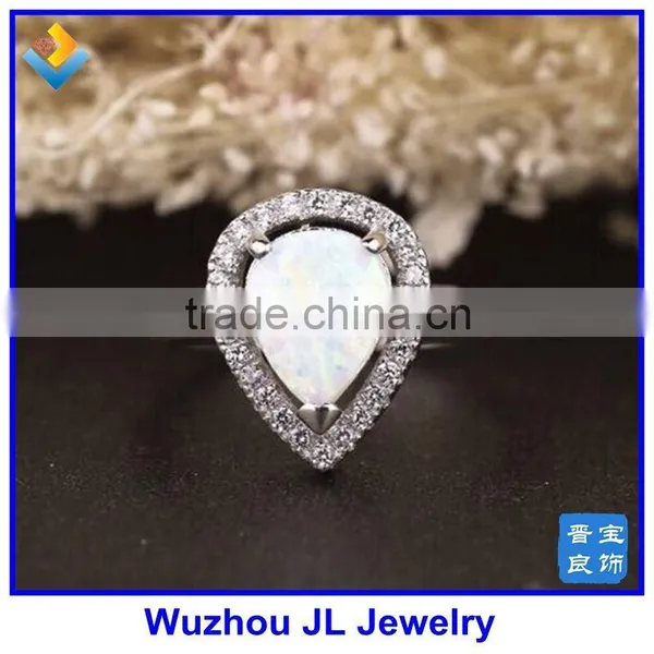 2015 New Shape CZ Stone Pear Shape Synthetic White Fire Opal Ring photo-5