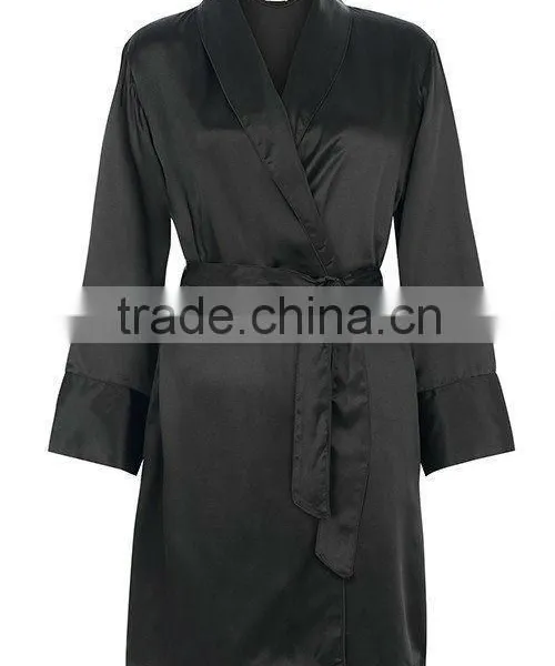 Long Satin Dressing Gown - Black photo-2
