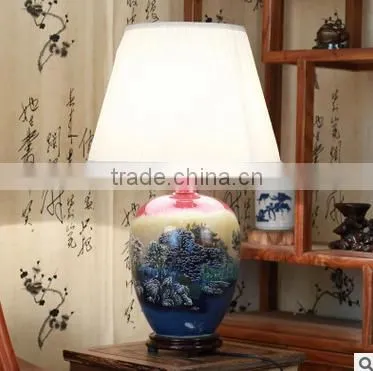 Hand Painted Energy Saving Porcelain Lights for Ceramic Houses With Wood Base