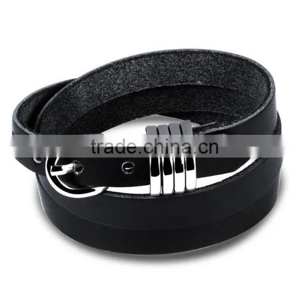 Factory Custom Black Leather Bracelet Mens photo-2