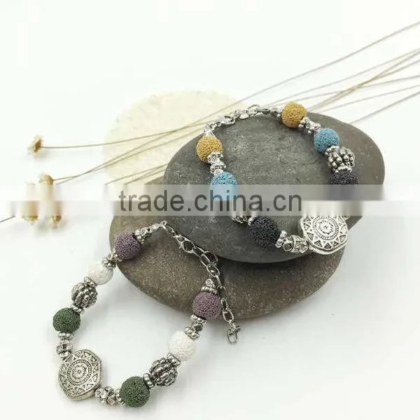 Bob Trading Custom Volcanic Lava Rock Stone Bracelet Wholesale Stainless Steel Charm Bracelet