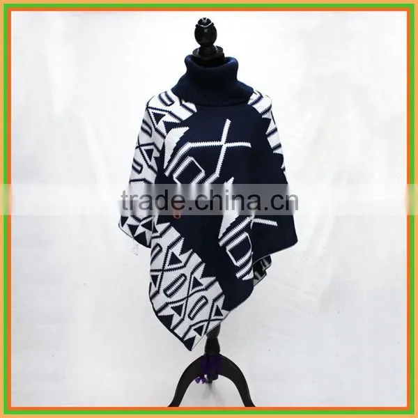 Woman Black Trim Mexican Knitted Leather Ponchos And Shawls photo-2
