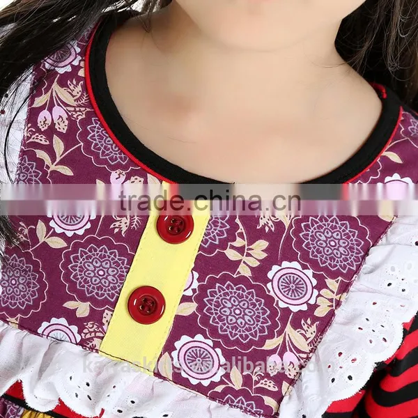 2016 Christmas Kaiya Fall Red and Black Stripe Cotton Top Dress and Pant Long Sleeve Little Girls Boutique Remake Clothing Sets photo-3