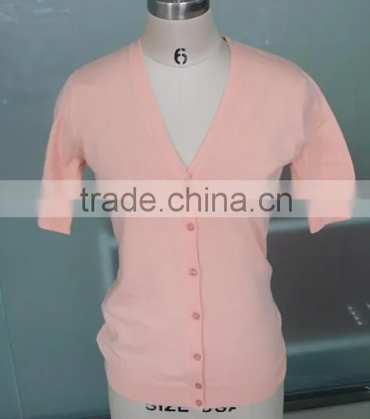 Lady's 100% Cotton Half Sleeve Knitted Cardigan Sweater photo-4