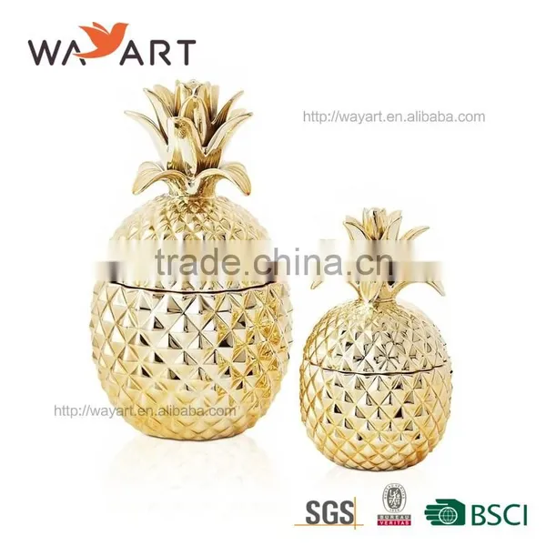 Decorative Gold Ceramic Pineapple Canister