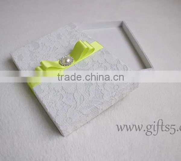 Excellent Lace Fabric Covered Wedding Invitation Boxes With Pearl photo-4