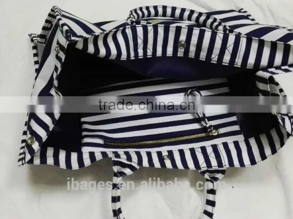 Wholesale Cotton Stripe Women Stripe Canvas Tote Bag , Printing Cotton Tote Beachbags ,women Tote Bag (H81) photo-2