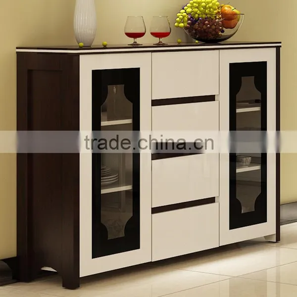 Modern Buffet Sideboard High Gloss White Wood Glass Top 4 Doors Cupboard photo-3