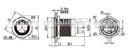 LAS1-22F-11E 22mm 24V Ring Illumination Flat Shape Stainless Steel Solder Terminal Push Button Switch 220V photo-2