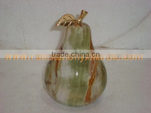 PAKISTAN SUPPLIER Natural Color KITCHEN AND DINING DECORATION ONYX PEAR WITH BRASS LEAF HANDICRAFTS photo-3