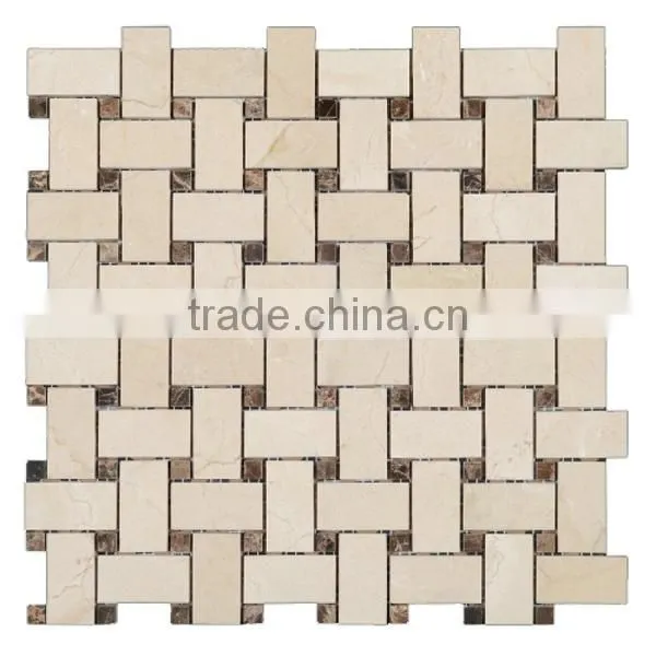 Weave Shape Cream Marfil & Dark Emperador Marble Mosaic Manufactures photo-3
