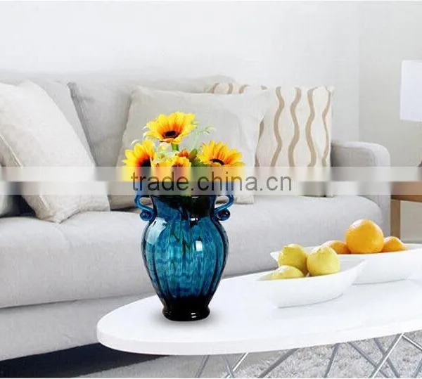 Home Decoration European Antique Amphora Blue Glass Vases for Flower Arrangements photo-4