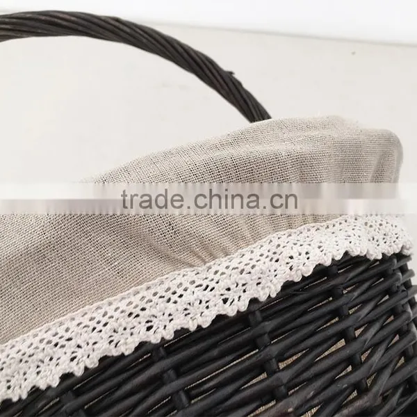 Handmade Black Wicker Woven Basket With Handle photo-3