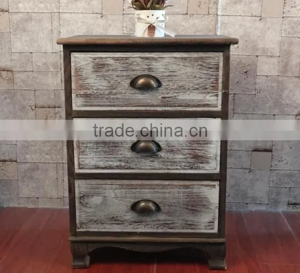 Retro Dark Wood and Washed White Wooden Nightstand Cabinet photo-2