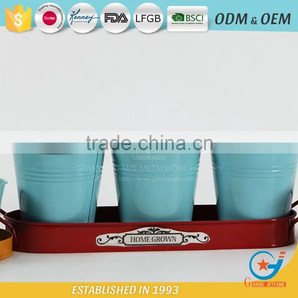 Set of 3 Galvanized Iron Powder Coating Metal Circular Pot Flower Small Decorative Pots photo-2