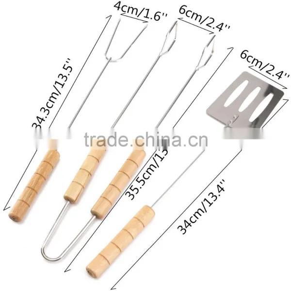 Heat Resisitant Stainless Steel Barbecue Tool Cooking BBQ Shovel With Holes and Wooden Handle photo-2