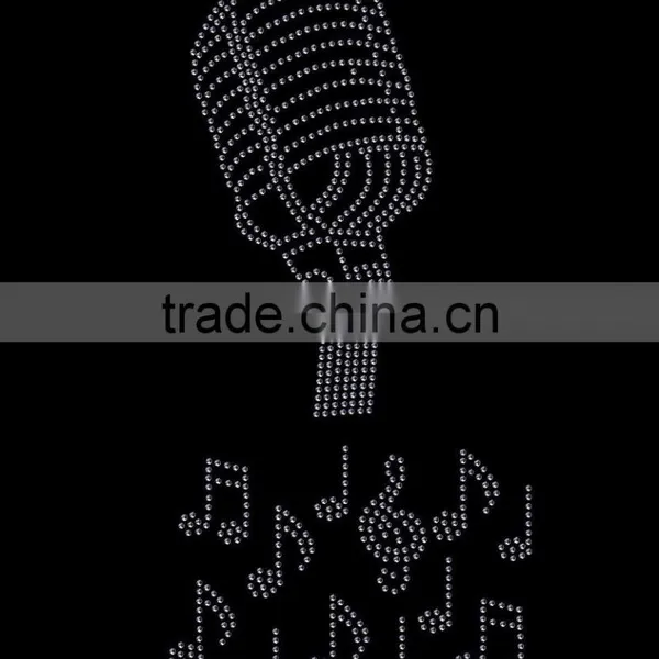 Clear Classic Microphone + 12 Music Notes Iron on Rhinestone Transfer Hotfix T-shirt Transfer photo-2