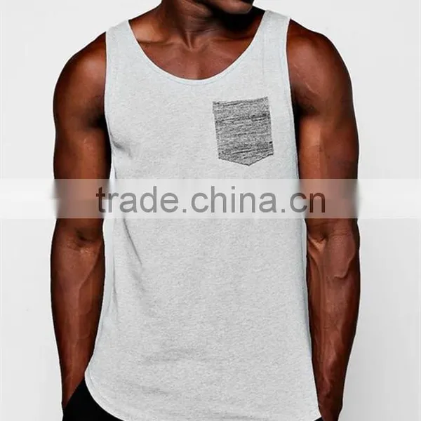 2017 Hotsale Fashion Wholesale Custom Stringer Fitness Sports Tank Top Mens Gym Sports Wear Man Knitted Pocket Vest photo-2