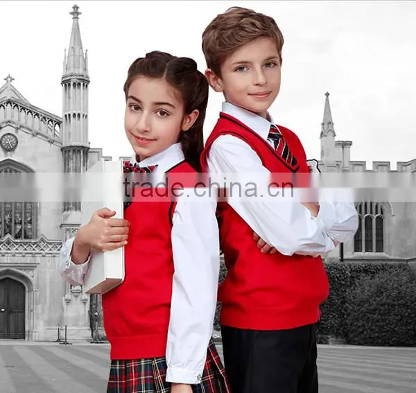 Red Sleeveless Unisex Sweater Vest School Uniforms Design With Picture Primary photo-3