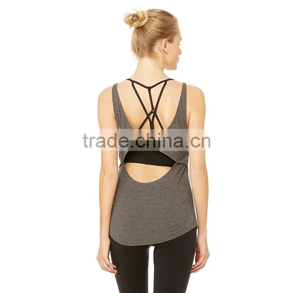 Wholesale Back Cutout Dropped Armholes Stringer Loose Yoga Gym Tank Top photo-6
