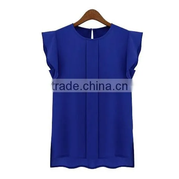 New Design Office Ladies Chiffon Short Sleeve Blouses photo-3