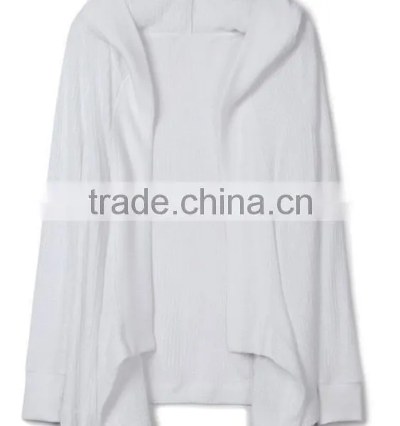 2017 New Arrivals Woman Plain White Hooded Cardigan Sweaters With Best Price photo-2