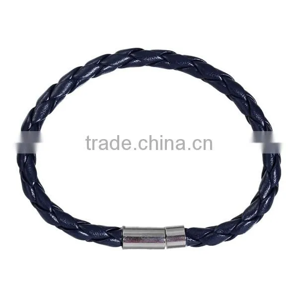 Simple Design Braided Cord Silver Tone Deep Blue Leather & Copper Bracelets photo-3